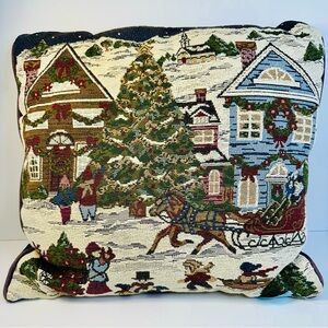 Holiday Christmas Tapestry Pillow with Festive Scene